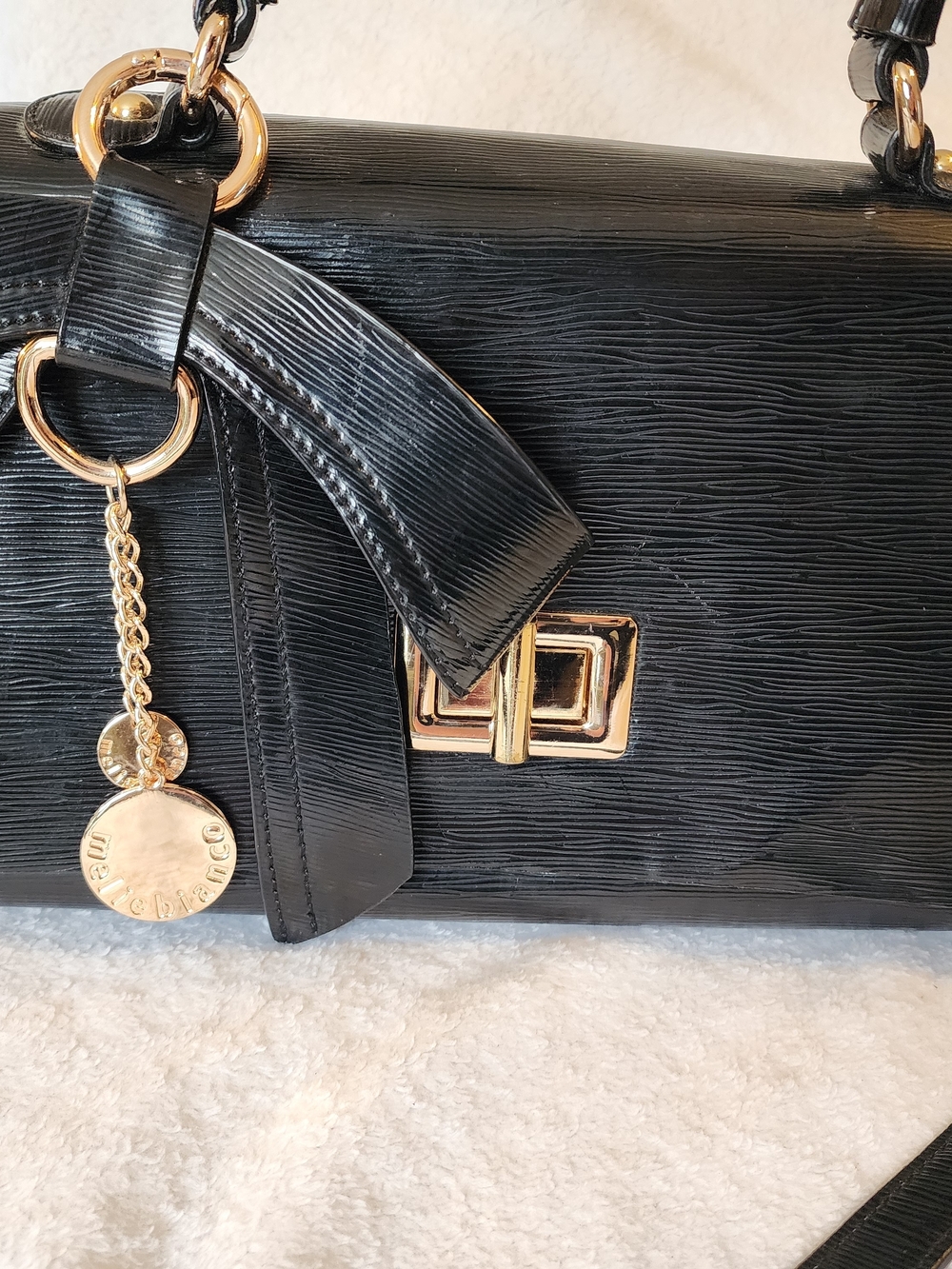 Melie Bianco Black Structured Bow Accent Satchel - Women Bags - Picture 2 of 9